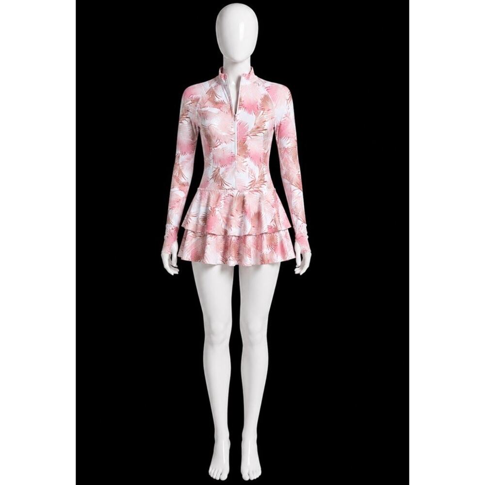 Uniquebella Rash Guard Swim Dress Swimsuit White Pink Modest One Piece NWT M - Picture 2 of 12